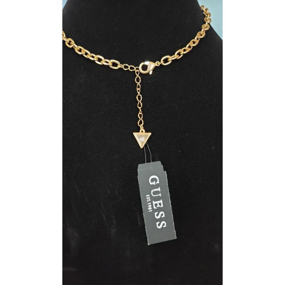 GUESS Leopard Heart Pendant Necklace Gold Tone Chunky Chain 18" NWT - Picture 4 of 6
